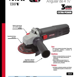 Mini esmeriladora angular 4-1/2" 1010 W 120 V, 10000 RPM Urrea