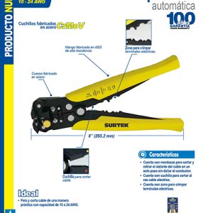 Pinza pelacable 10-24 AWG de  8" automática Surtek