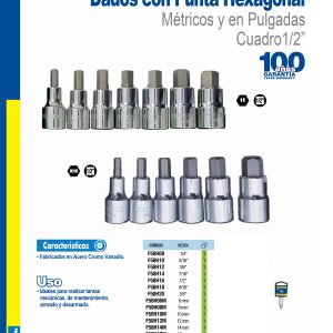 Dado con punta hexagonal cuadro de 1/2", métrico, 12 mm Surtek