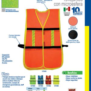 Chaleco de seguridad de malla de poliéster con ajuste de doble gancho rojo unitalla Surtek