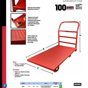 Carro plataforma 152 cm x 76 cm, 8", 1 ton Urrea