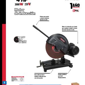 Cortadora de metales 16" 3000 W 220 V, 3450 RPM Urrea