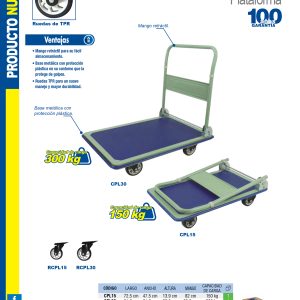 Carro plataforma con maneral retráctil 91.6 cm x 61.6 cm, 5", 300 kg Surtek