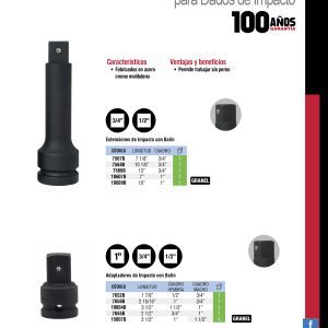 Adaptador con balín para dado de impacto cuadro de 1" hembra a 1-1/2" macho Urrea