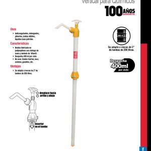 Bomba extractora vertical para químicos, suministro 400 ml por ciclo Urrea