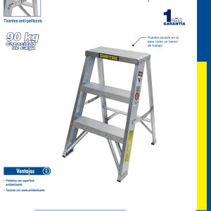 Escalera tipo taburete de aluminio con 2 peldaños Surtek
