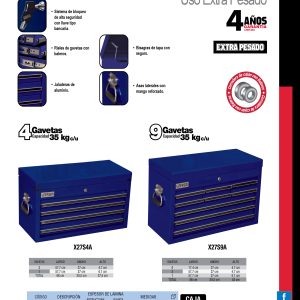 Gabinete superior 4 gavetas color azul serie X 27" Urrea