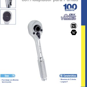 Matraca cabeza tipo pera, punta hexagonal, para dado cuadro de 1/4" Surtek