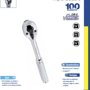 Matraca triple cuadro, cabeza tipo pera, para dados cuadro de 1/4", 3/8", y 1/2" Surtek