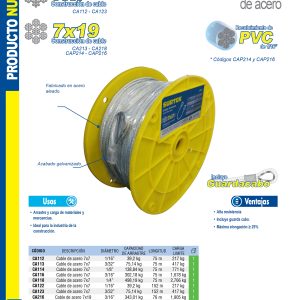 Cable de acero con guardacabo 1/16" x 152 m construcción de 7 x 7 Surtek