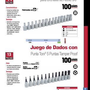 Juego de dados con punta torx tamper proof cuadro de 3/8", 5 puntas, 13 piezas Urrea