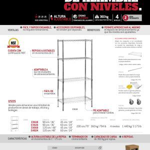 Anaquel de alambre 36" x 24" 4 niveles Urrea