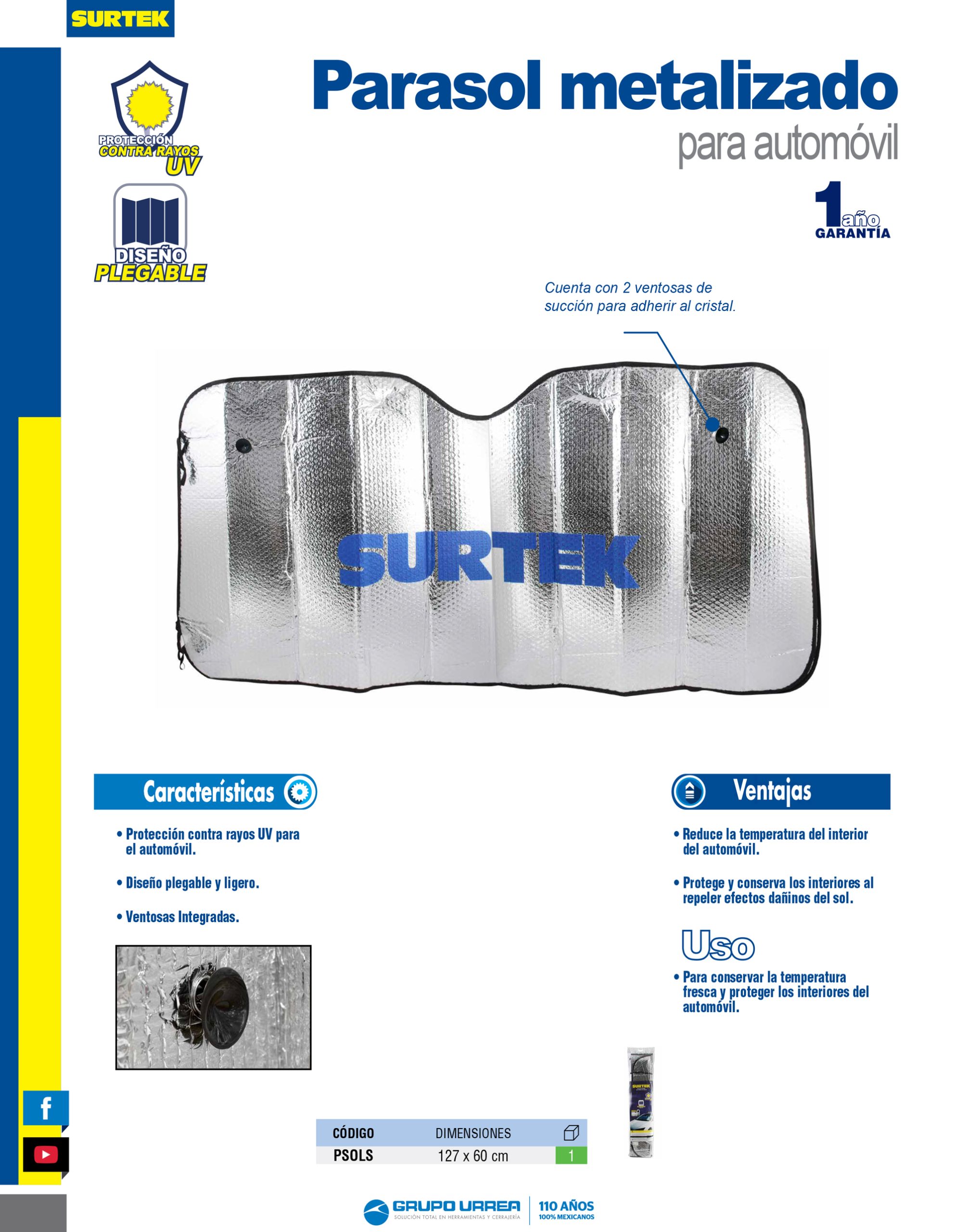 Parasol metalizado para automóvil Surtek