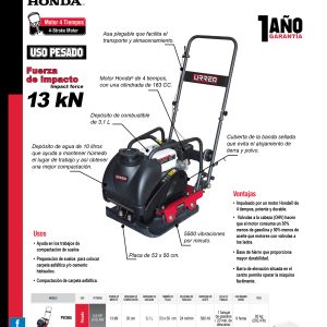 Placa compactadora a gasolina con motor de 4 tiempos 5.5 HP Urrea