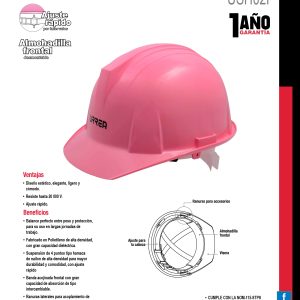 Casco de seguridad con ajuste de intervalos de 4 puntos, color rosa Urrea