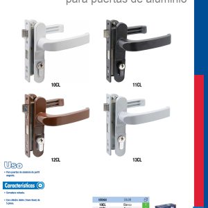 Cerradura Euro para puerta de aluminio función doble, blanco, llave estándar Lock