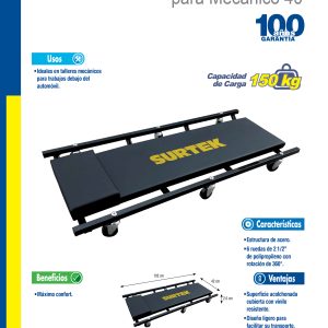 Cama para mecánico ajustable acolchonada, 40" Surtek