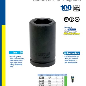 Dado de impacto largo cuadro de 3/4", 6 puntas, en pulgadas, 1-5/16" Surtek