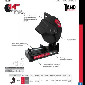 Cortadora de metales 14" 2300 W 127 V, 3800 RPM Urrea