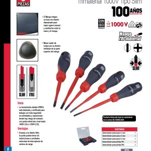 Juego de destornilladores barra slim con mango trimaterial 1000 V, 5 piezas Urrea