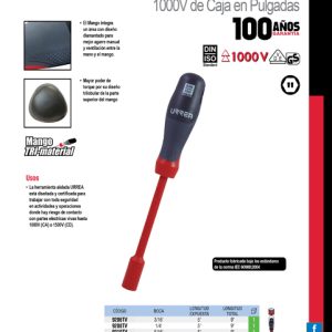 Destornillador con mango trimaterial 1000 V, de caja en pulgadas 3/16" x 5" Urrea