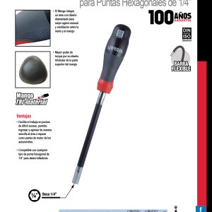 Destornillador flexible magnético con mango trimaterial para puntas 1/4" Urrea