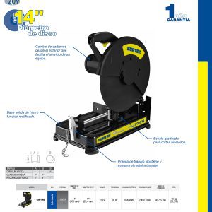 Cortadora de metales 14" 2000 W 120 V, 3900 RPM Surtek