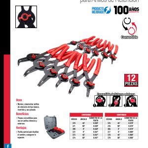 Juego de pinzas para anillos de retención convertibles con mariposa, 12 piezas Urrea