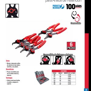 Juego de pinzas para anillos de retención convertibles con mariposa, 6 piezas Urrea