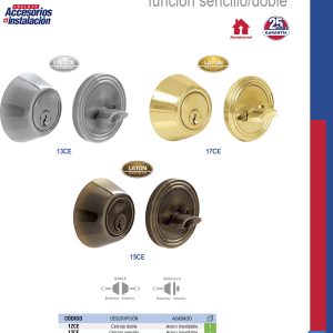 Cerrojo residencial función doble, latón brillante, llave estándar, blíster Lock