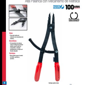 Pinza para cerrar anillos de retención con mecanismo de matraca Urrea