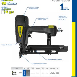 Engrapadora neumática calibre 16GA, corona 7/16" x 2", capacidad 3/8"-2", 50 grapas Surtek