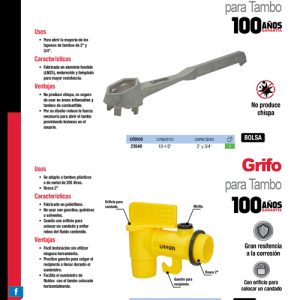 Llave para tapa de tambo de aluminio fundido 2" y 3/4" Urrea