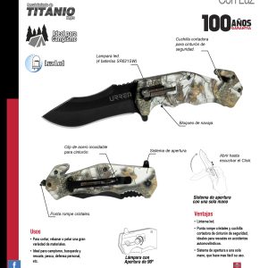 Navaja abatible de acero inoxidable para campamento con luz Urrea