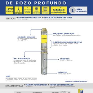 Bomba sumergible para pozos profundos 2 HP 127 V Surtek