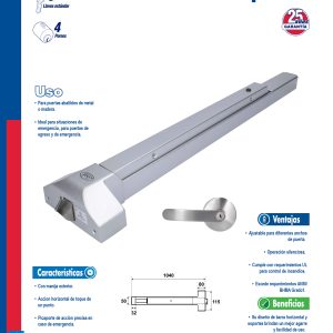 Barra antipánico de toque 1 punto con manija Lock