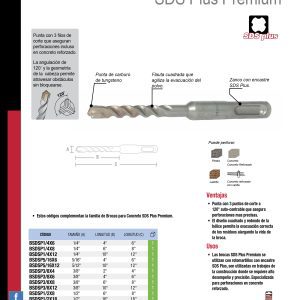 Broca para concreto de acero SDS PLUS PREMIUM 5/8" x 8" Urrea