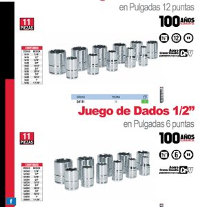 Juego de dados cuadro de 1/2", 12 puntas, en pulgadas,11 piezas Urrea
