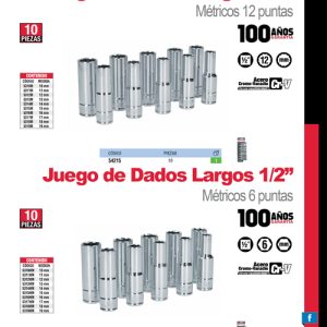 Juego de dados largos cuadro de 1/2", 6 puntas, métricos, 10 piezas Urrea