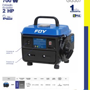 Generador a gasolina 700 W, 63 cc, voltaje de salida 120 V Foy