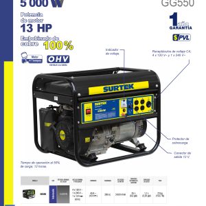 Generador a gasolina 5000 W, 389 cc, voltaje de salida 120 V Surtek