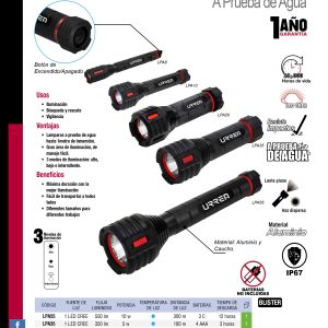 Linterna de LED a prueba de agua anti-impacto a baterías 3 pilas "AAA" de 200 lm Urrea