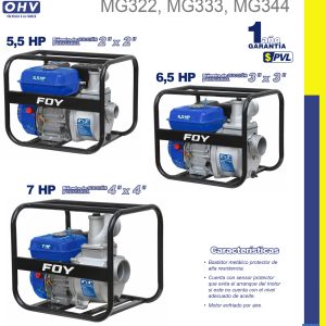 Motobomba a gasolina con diámetro de succión y descarga de 4 x 4", 7 HP Foy