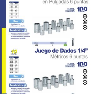 Juego de dados cuadro de 1/4", 6 puntas, en pulgadas, 10 piezas Surtek
