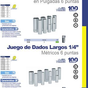 Juego de dados largos cuadro de 1/4", 6 puntas, en pulgadas, 8 piezas Surtek