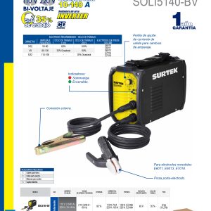 Soldadora inverter para electrodos de 1 fase bi voltaje 110 - 220 V, 140 A Surtek
