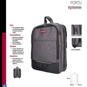 Mochila portafolio con compartimiento acolchonado para laptop y salida para audífonos Urrea