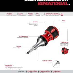 Destornillador con mango bimaterial de matraca con puntas intercambiables 7 en 1 Urrea