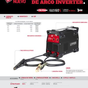 Soldadora inverter para electrodos de 1 fase 220 V, 200 A Urrea