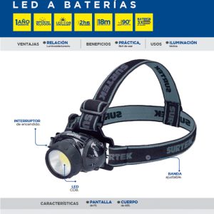 Linterna de LED para cabeza a baterías 3 pilas "AAA" de 100 lm Surtek